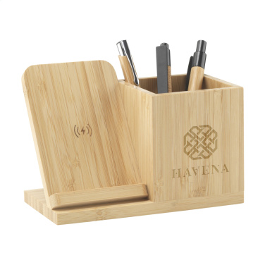 Logotrade promotional item image of: Bamboo Boss 15W charger/pen holder