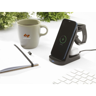Logo trade promotional items image of: Triple-Up RCS Recycled ABS Wireless Charger Stand