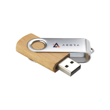 Logo trade business gifts image of: USB Twist Bamboo 64 GB