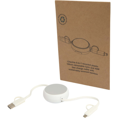 Logo trade promotional giveaways image of: Alasia 5-in-1 100 cm recycled plastic and aluminium retractable data sync and 45W fast charge cable