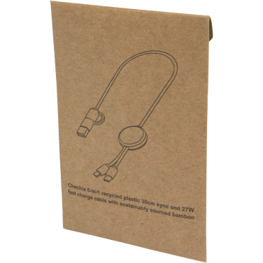 Logo trade promotional product photo of: Chechia 5-in-1 recycled plastic 30 cm data sync and 27W fast charge cable with bamboo details