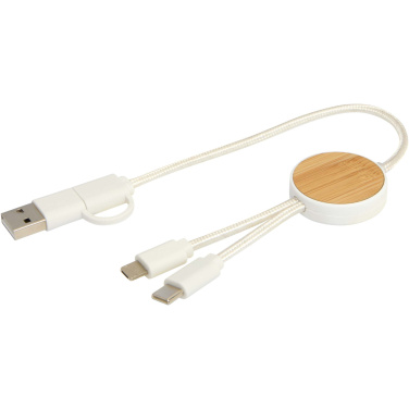 Logotrade promotional products photo of: Chechia 5-in-1 recycled plastic 30 cm data sync and 27W fast charge cable with bamboo details
