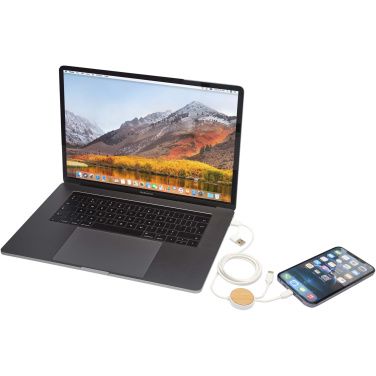 Logotrade promotional giveaways photo of: Chechia 5-in-1 recycled plastic 150 cm data sync and 27W fast charge cable with bamboo details