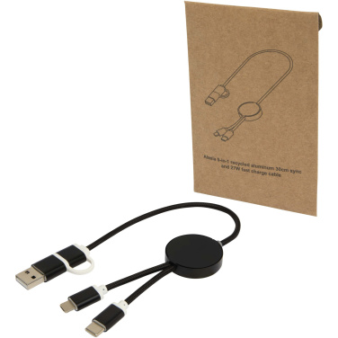 Logotrade promotional product image of: Alasia 5-in-1 recycled aluminium and plastic 30 cm data sync and 27W fast charge cable