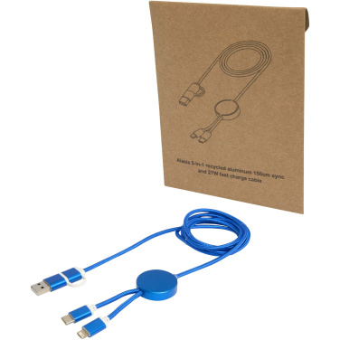 Logo trade promotional gifts picture of: Alasia 5-in-1 recycled aluminium and plastic 150 cm data sync and 27W fast charge cable