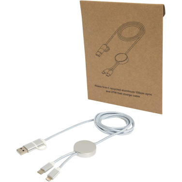 Logotrade promotional merchandise image of: Alasia 5-in-1 recycled aluminium and plastic 150 cm data sync and 27W fast charge cable