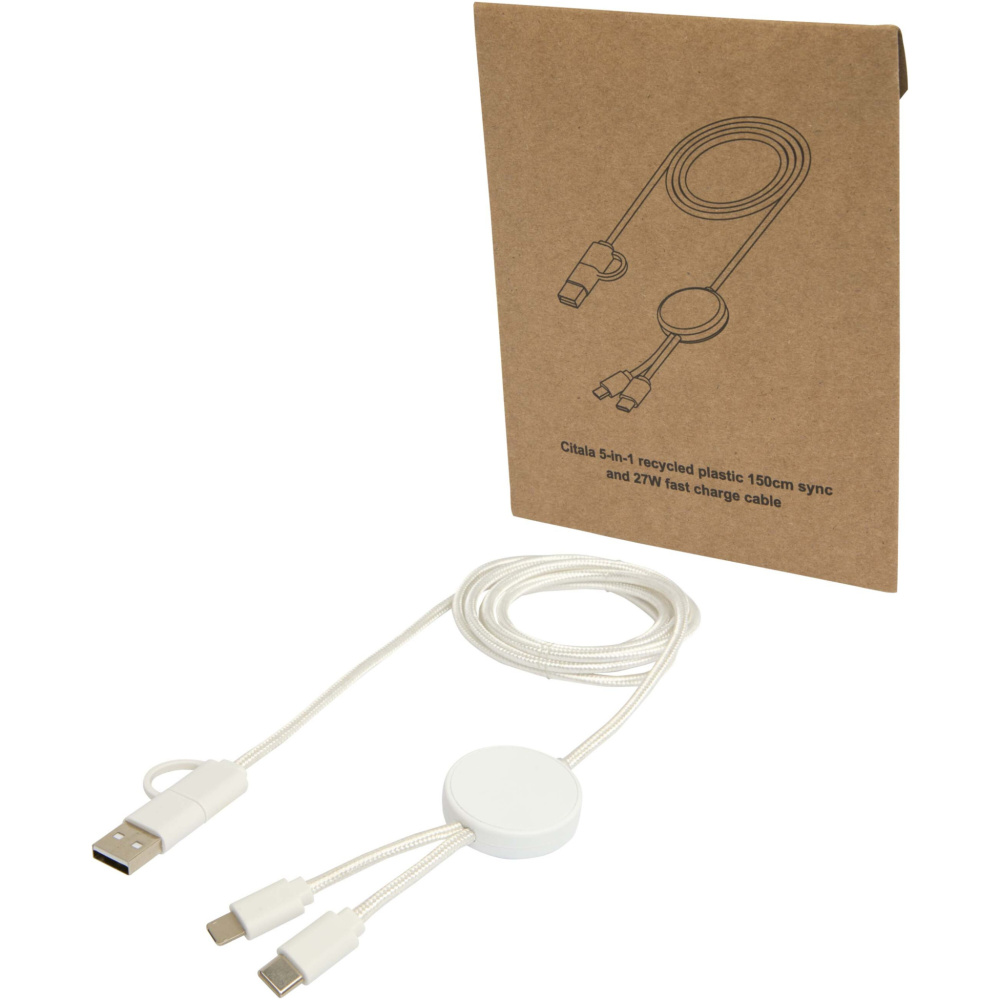 Logotrade corporate gifts photo of: Citala 5-in-1 recycled plastic 150 cm data sync and 27W fast charge cable
