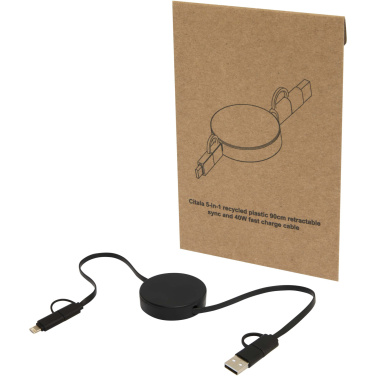 Logotrade business gift image of: Citala 5-in-1 recycled plastic 90 cm retractable data sync and 40W fast charge cable