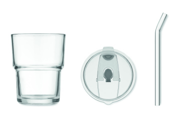Logo trade promotional products picture of: Glass tumbler with straw 400ml