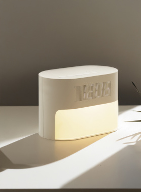 Logo trade promotional gifts image of: LumaRise RCS reycled plastic white noise alarm clock