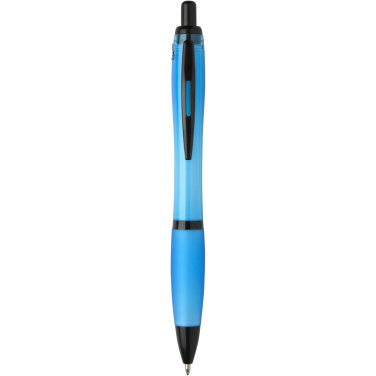 Logo trade promotional giveaway photo of: Nash recycled plastic ballpoint pen with black trims (black ink)