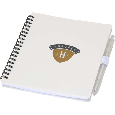 Logo trade advertising product photo of: Niove recycled plastic soft cover notebook and ballpoint pen set (blue ink)