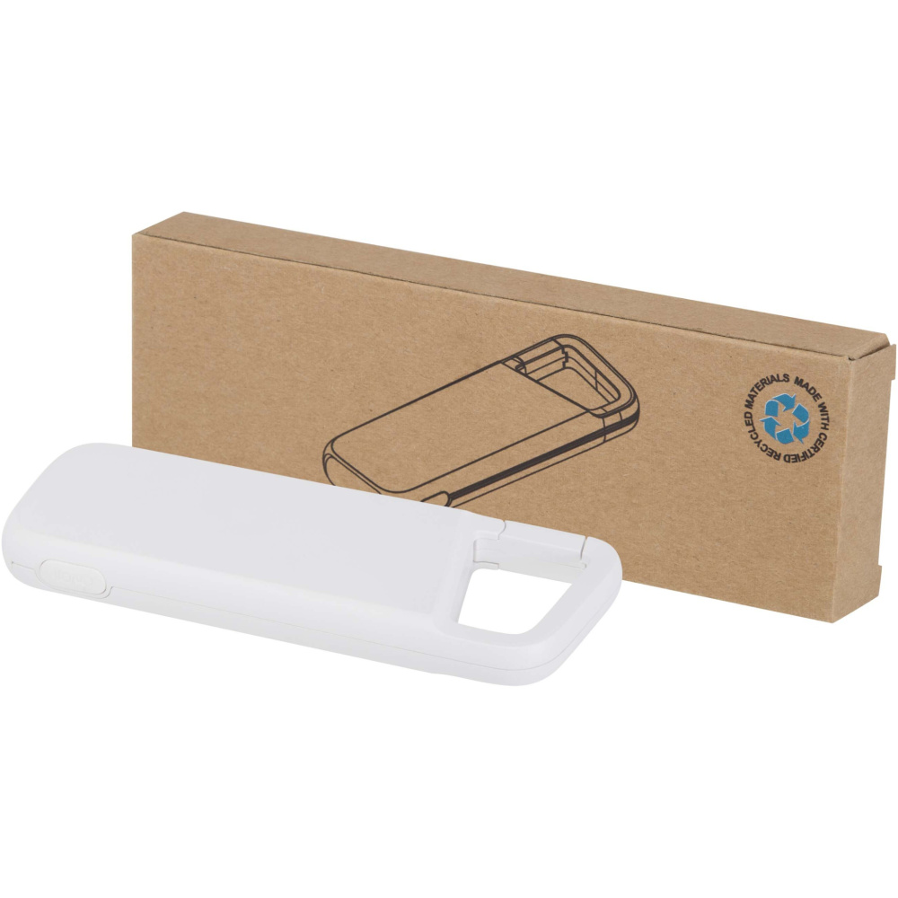 Logo trade promotional products image of: Alkes 5000 mAh 12W recycled plastic water resistant power bank with carabiner