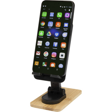 Logotrade promotional products photo of: Alfirk recycled plastic foldeable desk phone stand with bamboo details