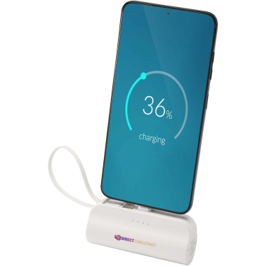 Logotrade corporate gift image of: Alnair 5000 mAh 10W recycled plastic Type-C power bank with built-in flip stand and 2-in-1 cable