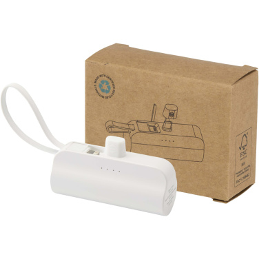 Logo trade promotional products picture of: Alnair 5000 mAh 10W recycled plastic Type-C power bank with built-in flip stand and 2-in-1 cable