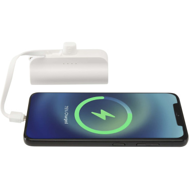 Logo trade advertising products picture of: Alnair 5000 mAh 10W recycled plastic Type-C power bank with built-in flip stand and 2-in-1 cable