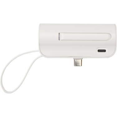 Logo trade promotional merchandise photo of: Alnair 5000 mAh 10W recycled plastic Type-C power bank with built-in flip stand and 2-in-1 cable