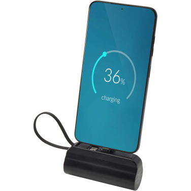 Logo trade corporate gifts image of: Alnair 5000 mAh 10W recycled plastic Type-C power bank with built-in flip stand and 2-in-1 cable
