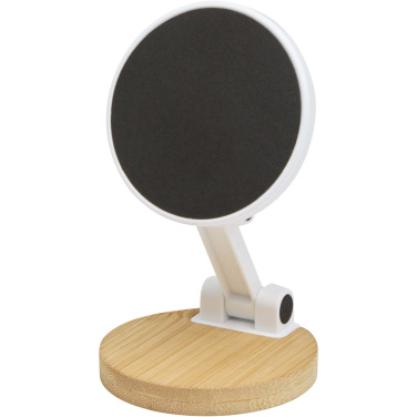 Logo trade promotional items image of: Alcor recycled plastic foldeable magnetic phone stand with bamboo details