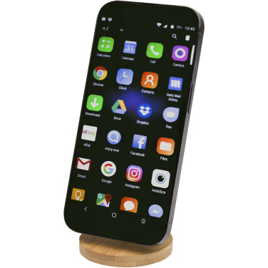 Logo trade promotional giveaways picture of: Alcor recycled plastic foldeable magnetic phone stand with bamboo details