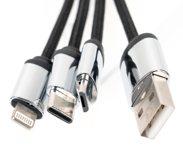Logotrade advertising product picture of: 4-in-1 cable with elighted logo in a wooden casing