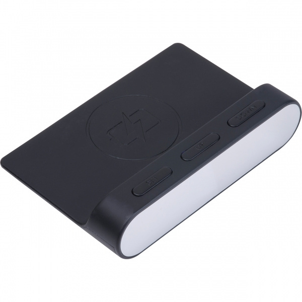 Logo trade promotional merchandise image of: Alarm Clock and Wireless Charger ADELAIDE
