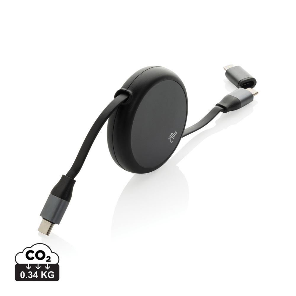 Logotrade promotional merchandise image of: Terra RCS recycled aluminium retractable 240W 2-in-1 cable