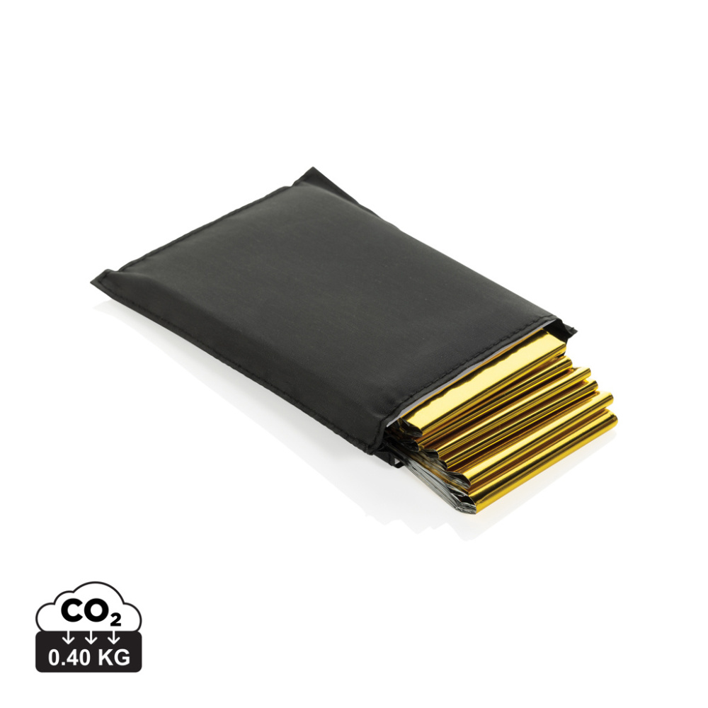 Logotrade promotional giveaway image of: Solra emergency blanket in RCS recycled RPET pouch