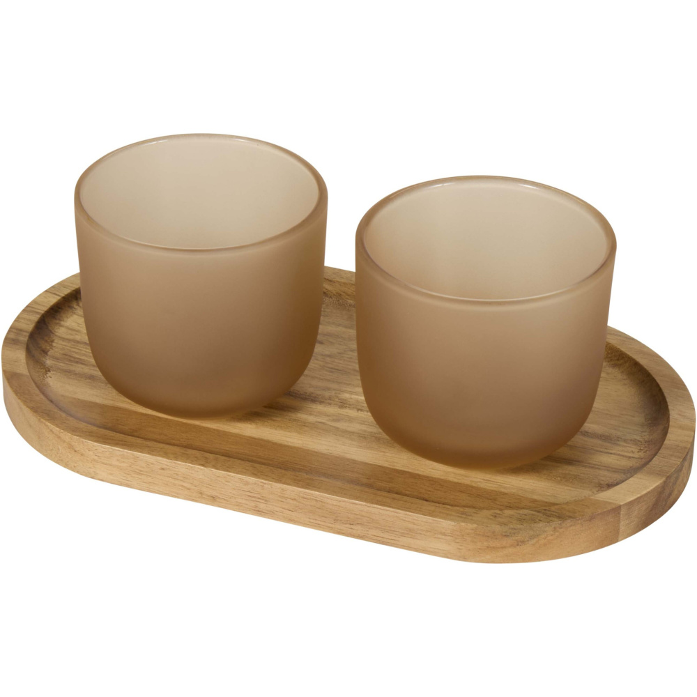 Logo trade business gift photo of: Male wooden serving tray and glass cups set