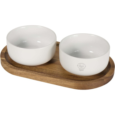Logo trade promotional item photo of: Noa wooden tray and ceramic serving bowls set