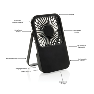 Logo trade promotional giveaways image of: Aervina RCS recycled plastic re-chargeable desk fan