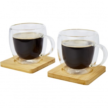 Logo trade firmakingi pilt: Manti 2-osaline 250 ml topeltseinaga klaasist tass bambusest alusega 