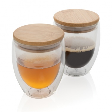 Logo trade reklaamkingituse pilt: Kaheseinaline boorsilikaatklaas bambusest kaanega 250ml 2tk komplekt