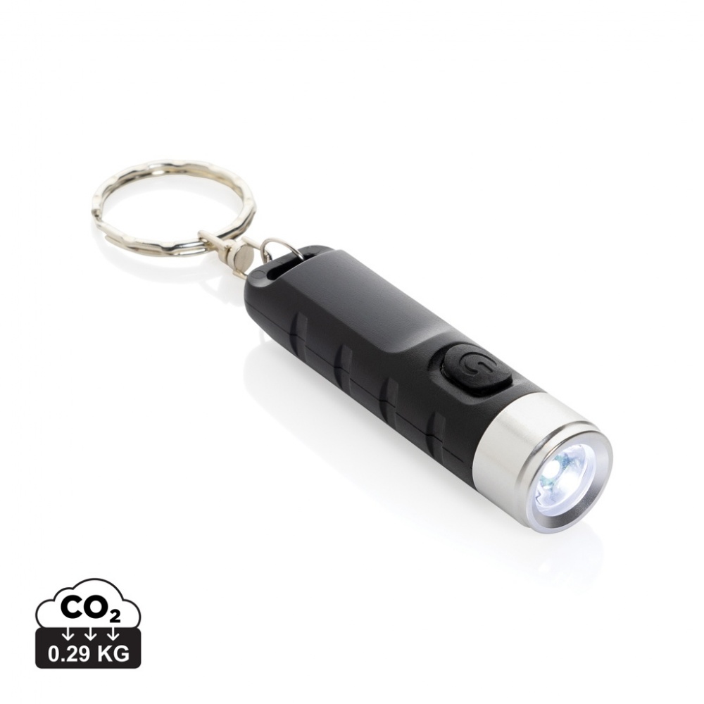 Logotrade reklaamtoote foto: Globix RCS taaskasutatud plastist USB taaslaetav võtmehoidja taskulamp