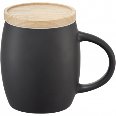 Logotrade mainostuote tuotekuva: Heart 400 ml keraaminen muki puisella kannella/alustalla