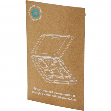 Logo trade mainoslahjat tuotekuva: Savvy kierrätysmuovista valmistettu modulaarinen latauskaapeli puhelintelineellä