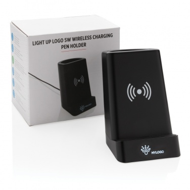 Logotrade mainostuote tuotekuva: Light up logo 5W langaton laturi ja kynäteline