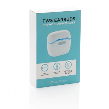 Logo trade mainostuotet tuotekuva: TWS kuulokkeet UV-C sterilointilatauskotelolla