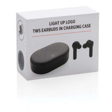 Logotrade mainoslahja ja liikelahja kuva: Light up logo TWS -kuulokkeet latauskotelossa