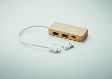 Logotrade liikelahja tuotekuva: 3 portin USB-keskitin bambua