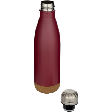 Logotrade biznesa dāvanas foto: Cove 500 ml dubultsienu vakuuma izolēta nerūsējošā tērauda ūdens pudele ar korķa detaļām