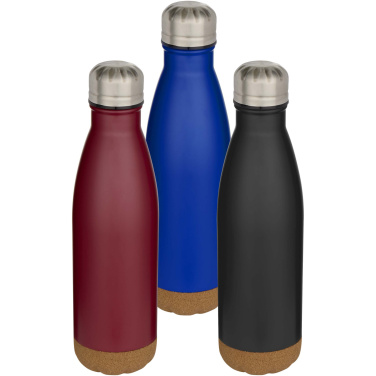 Logotrade biznesa dāvanas foto: Cove 500 ml dubultsienu vakuuma izolēta nerūsējošā tērauda ūdens pudele ar korķa detaļām