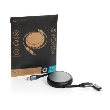 Logotrade biznesa dāvanas foto: Terra RCS pārstrādāta alumīnija ievelkams 240 W 2-in-1 kabelis