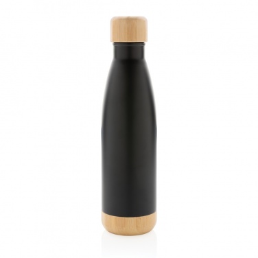 Logotrade profilprodukter bild: Vakuum stainless steel flaska med kork och botten i bambu