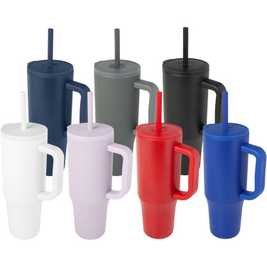 Logotrade presentreklam bild: Brady 900 ml RCS-certifierad isolerad mugg med silikonsugrör