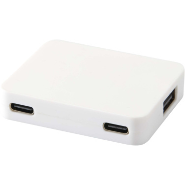 Logotrade profilreklam bild: Gaia 4-portars USB-hubb med USB-A- och Typ-C-utgång och dubbla ingångar – tillverkad av återvunnen plast