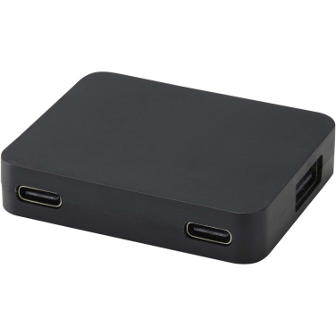 Logotrade reklamprodukter bild: Gaia 4-portars USB-hubb med USB-A- och Typ-C-utgång och dubbla ingångar – tillverkad av återvunnen plast
