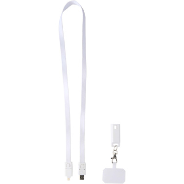 Logotrade reklamprodukter bild: Franz nyckelband för smartphone av återvunnen plast med inbyggd datasynkroniseringskabel och 65 W snabbladdande 5-i-1-kabel