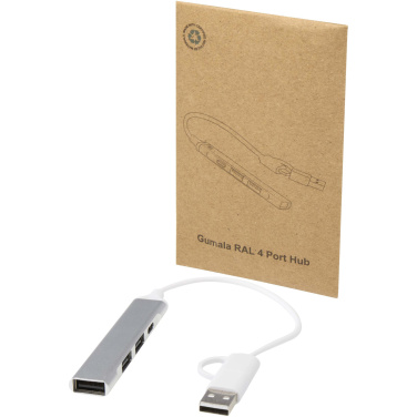Logotrade reklamprodukter bild: Alkaid 4-portars USB-A- och Typ-C-hubb med dubbla ingångar av återvunnen aluminium